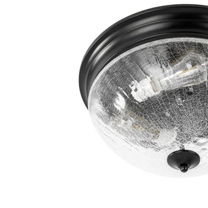 Farmhouze Light - Farmhouse Cracked Textured Glass Round Flush Mount Light - Ceiling Light - Black - 