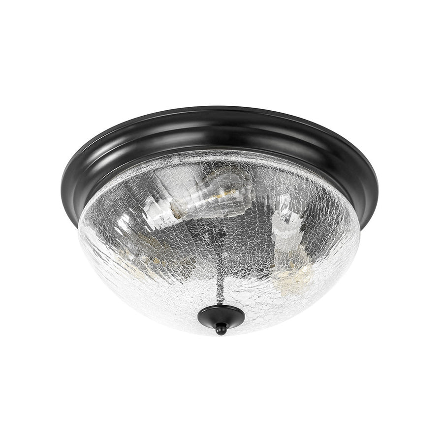 Farmhouze Light - Farmhouse Cracked Textured Glass Round Flush Mount Light - Ceiling Light - Black - 