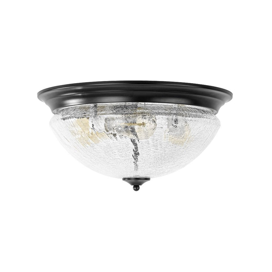 Farmhouze Light - Farmhouse Cracked Textured Glass Round Flush Mount Light - Ceiling Light - Black - 