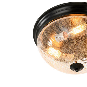 Farmhouze Light - Farmhouse Cracked Textured Glass Round Flush Mount Light - Ceiling Light - Black - 