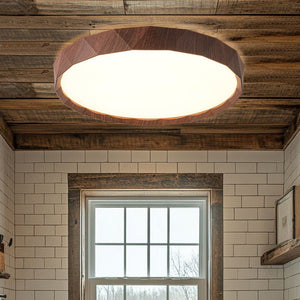 Farmhouze Light - Farmhouse Dimmable LED Round Faux Wood Ceiling Light - Ceiling Light - Walnut Pattern - 