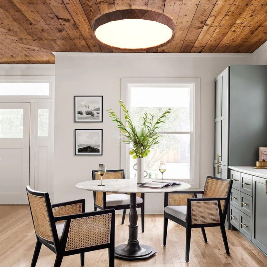 Farmhouze Light - Farmhouse Dimmable LED Round Faux Wood Ceiling Light - Ceiling Light - Walnut Pattern - 