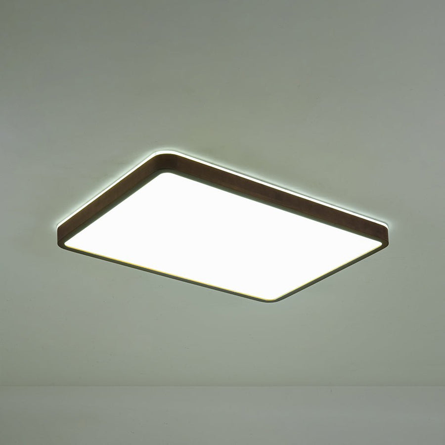 Rustic Walnut Wood Dimmable LED Rectangle Flush Mount Farmhouze Light
