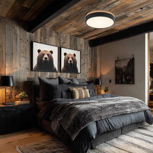 Farmhouze Light - Farmhouse Dimmable Wooden Round Flush Mount Ceiling Light - Ceiling Light - Black - 11 in (Back Order) - 
