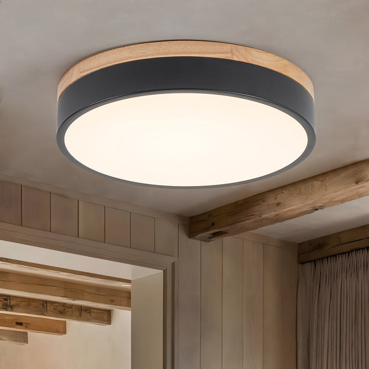 Farmhouze Light - Farmhouse Dimmable Wooden Round Flush Mount Ceiling Light - Ceiling Light - Black - 11 in (Back Order) - 