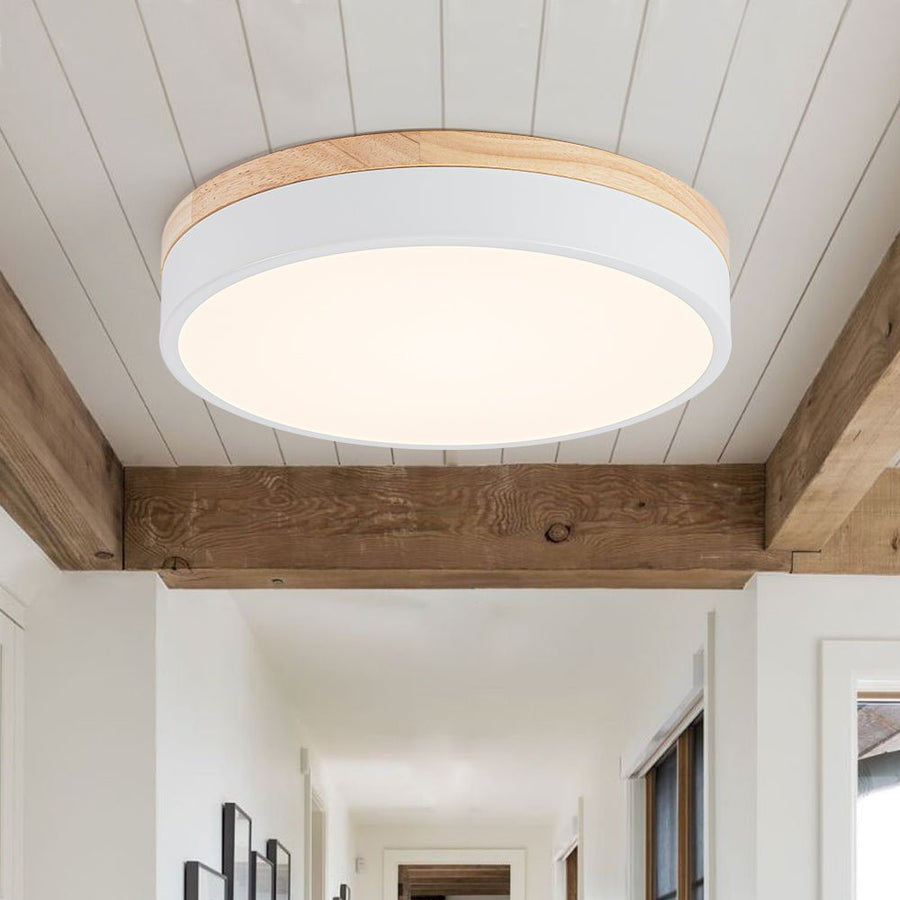 Farmhouze Light - Farmhouse Dimmable Wooden Round Flush Mount Ceiling Light - Ceiling Light - White - 11 in (Back Order) - 