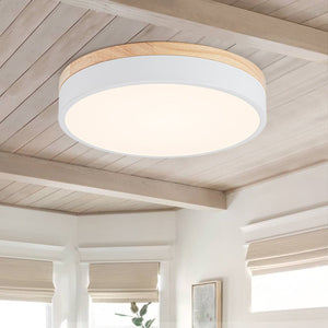 Farmhouze Light - Farmhouse Dimmable Wooden Round Flush Mount Ceiling Light - Ceiling Light - White - 11 in (Back Order) - 