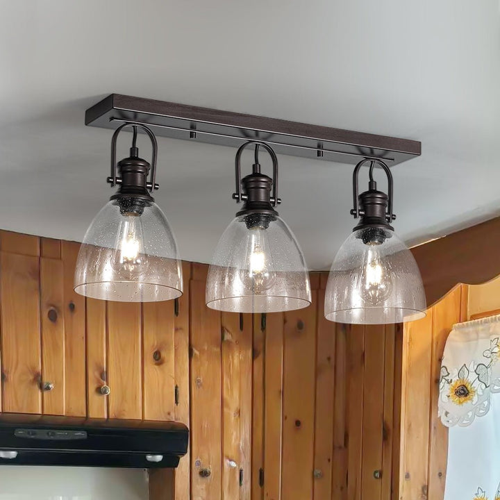 Farmhouze Light - Farmhouse Dual Mount Seeded Glass Linear Ceiling Light - Ceiling Light - Oil - Rubbed Bronze - 