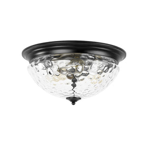 Farmhouze Light - Farmhouse Hammered Glass Round Flush Mount Ceiling Light - Ceiling Light - Black - 