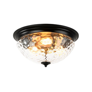 Farmhouze Light - Farmhouse Hammered Glass Round Flush Mount Ceiling Light - Ceiling Light - Black - 