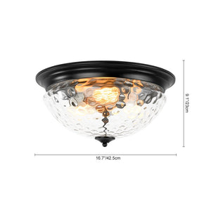 Farmhouze Light - Farmhouse Hammered Glass Round Flush Mount Ceiling Light - Ceiling Light - Black - 