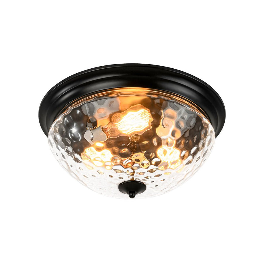 Farmhouze Light - Farmhouse Hammered Glass Round Flush Mount Ceiling Light - Ceiling Light - Black - 