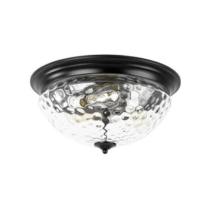 Farmhouze Light - Farmhouse Hammered Glass Round Flush Mount Ceiling Light - Ceiling Light - Black - 