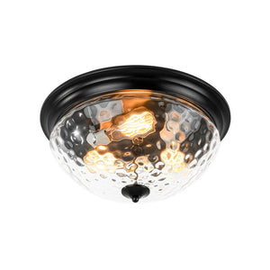 Farmhouze Light - Farmhouse Hammered Glass Round Flush Mount Ceiling Light - Ceiling Light - Black - 