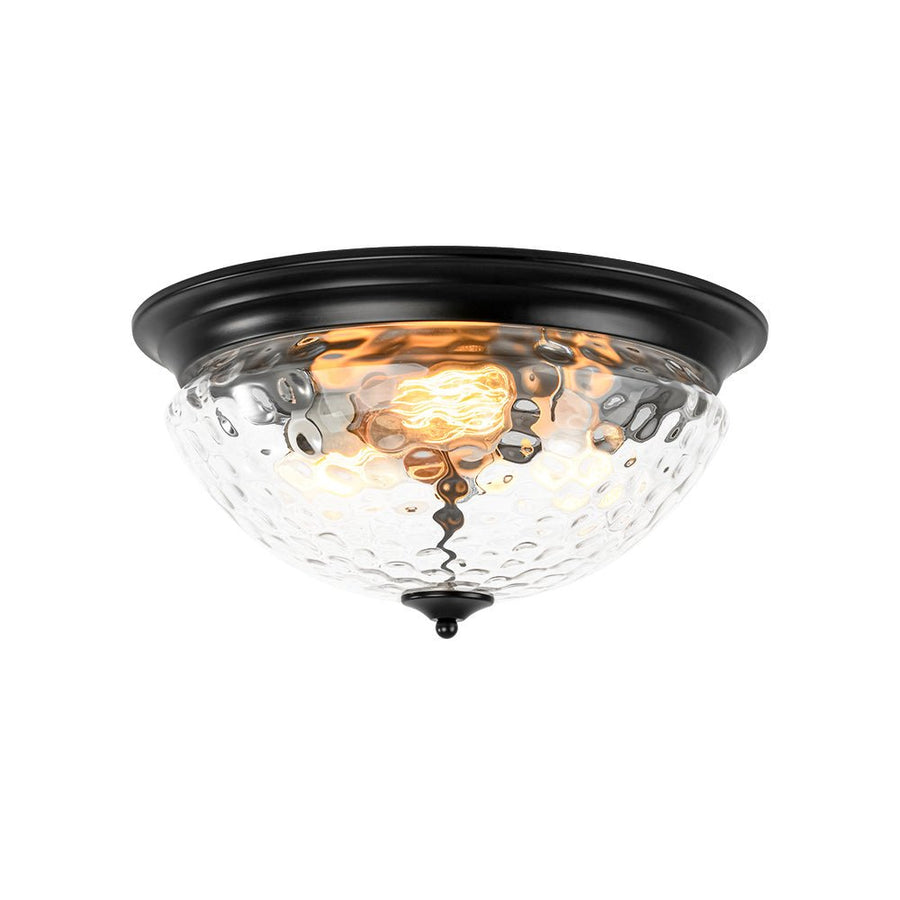 Farmhouze Light - Farmhouse Hammered Glass Round Flush Mount Ceiling Light - Ceiling Light - Black - 