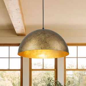 Farmhouze Light - Farmhouse Industrial Oversized Iron Dome Pendant - Chandelier - Distressed Gold - 15 in.