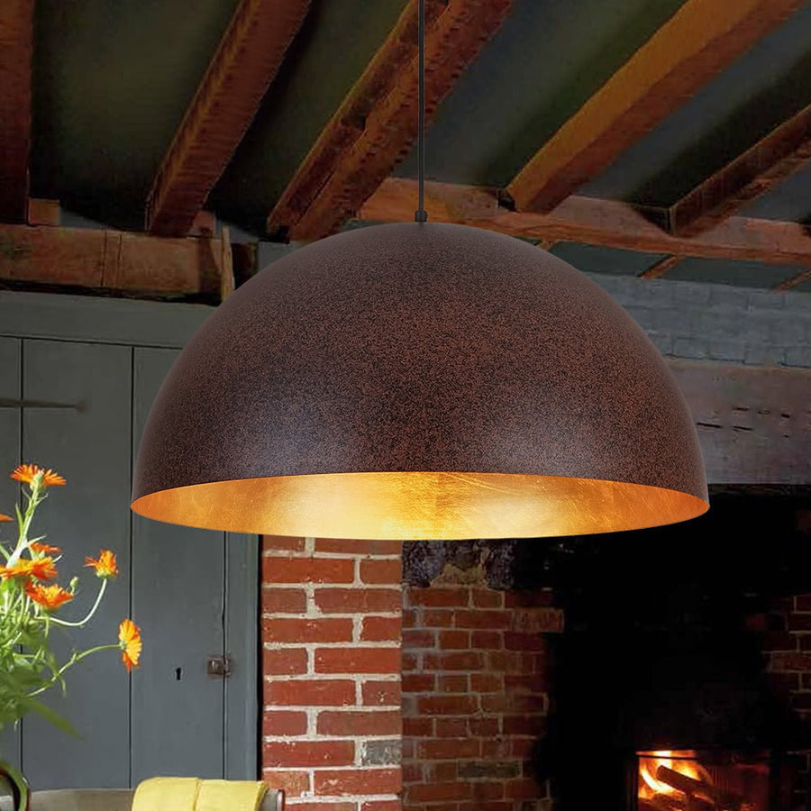 Farmhouze Light - Farmhouse Industrial Oversized Iron Dome Pendant - Chandelier - Red Rusty - 15 in.