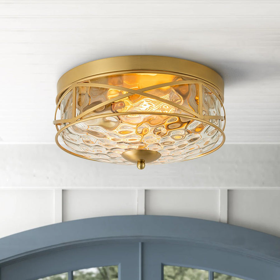 Farmhouze Light-Farmhouse Iron Round Hammered Glass Ceiling Light-Ceiling Light-Gold-
