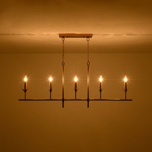 Farmhouze Light - Farmhouse Linear Candle Style White Fabric Brass Island Chandelier - Chandelier - 5 Bulbs - 