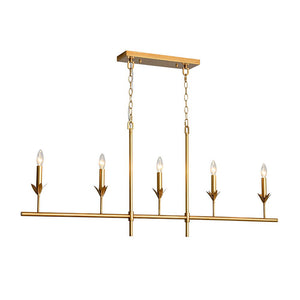 Farmhouze Light - Farmhouse Linear Candle Style White Fabric Brass Island Chandelier - Chandelier - 5 Bulbs - 