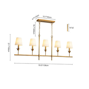 Farmhouze Light - Farmhouse Linear Candle Style White Fabric Brass Island Chandelier - Chandelier - 5 Bulbs - 
