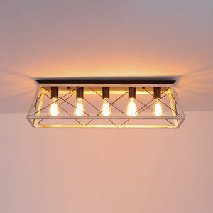 Farmhouze Light - Farmhouse Rectangle Cage Island Flush Mount Ceiling Light - Ceiling Light - Matte Black - 