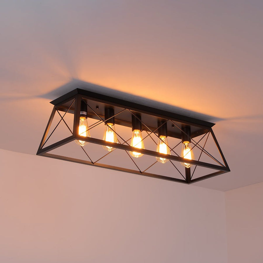 Farmhouze Light - Farmhouse Rectangle Cage Island Flush Mount Ceiling Light - Ceiling Light - Matte Black - 