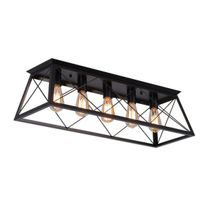 Farmhouze Light - Farmhouse Rectangle Cage Island Flush Mount Ceiling Light - Ceiling Light - Matte Black - 