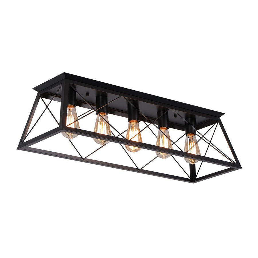 Farmhouze Light - Farmhouse Rectangle Cage Island Flush Mount Ceiling Light - Ceiling Light - Matte Black - 
