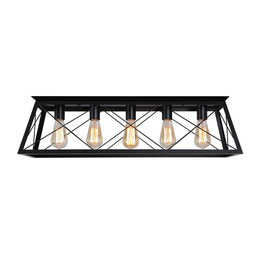 Farmhouze Light - Farmhouse Rectangle Cage Island Flush Mount Ceiling Light - Ceiling Light - Matte Black - 