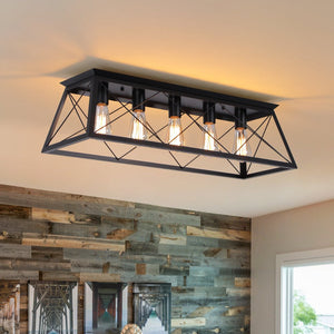 Farmhouze Light - Farmhouse Rectangle Cage Island Flush Mount Ceiling Light - Ceiling Light - Matte Black - 