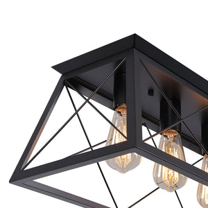 Farmhouze Light - Farmhouse Rectangle Cage Island Flush Mount Ceiling Light - Ceiling Light - Matte Black - 