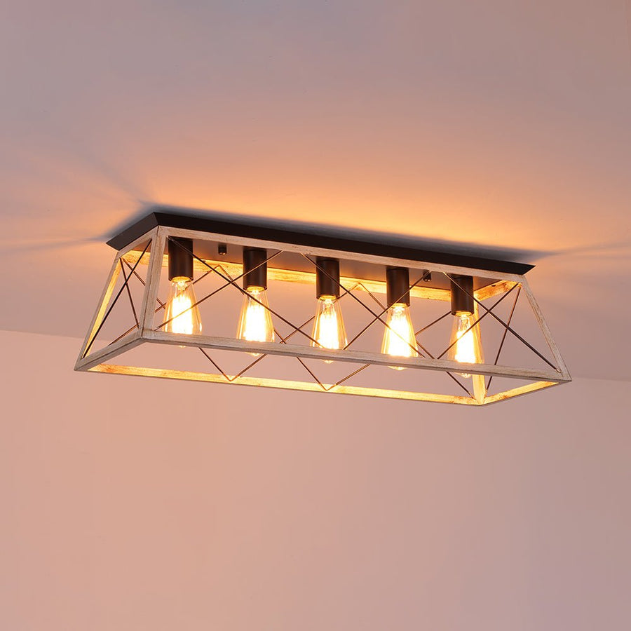 Farmhouze Light - Farmhouse Rectangle Cage Island Flush Mount Ceiling Light - Ceiling Light - Matte Black - 
