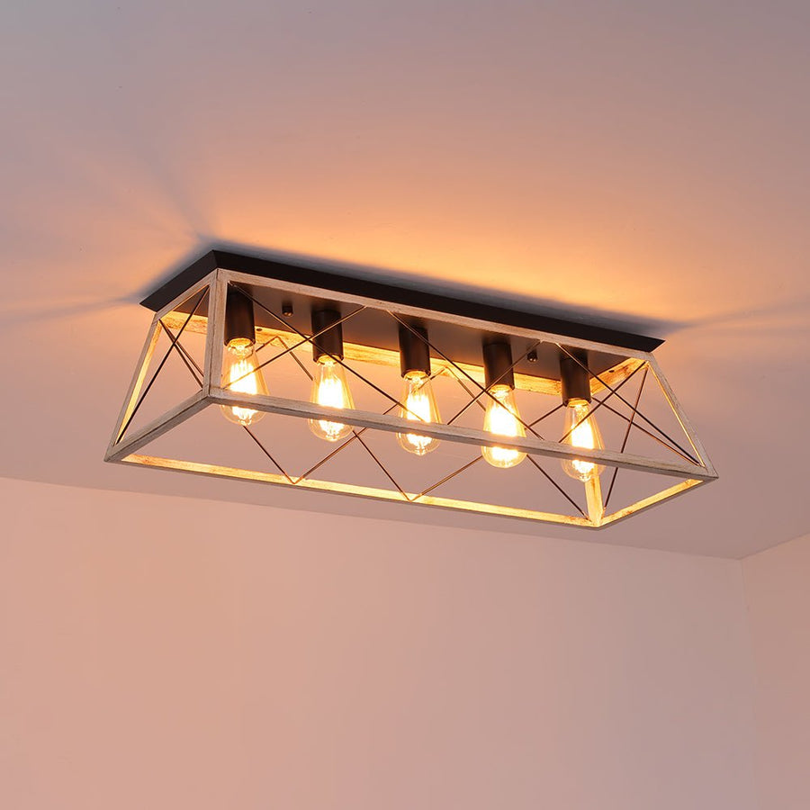 Farmhouze Light - Farmhouse Rectangle Cage Island Flush Mount Ceiling Light - Ceiling Light - Matte Black - 