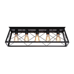 Farmhouze Light - Farmhouse Rectangle Cage Island Flush Mount Ceiling Light - Ceiling Light - Matte Black - 