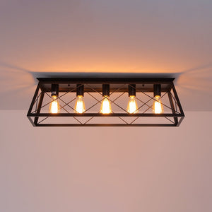 Farmhouze Light - Farmhouse Rectangle Cage Island Flush Mount Ceiling Light - Ceiling Light - Matte Black - 