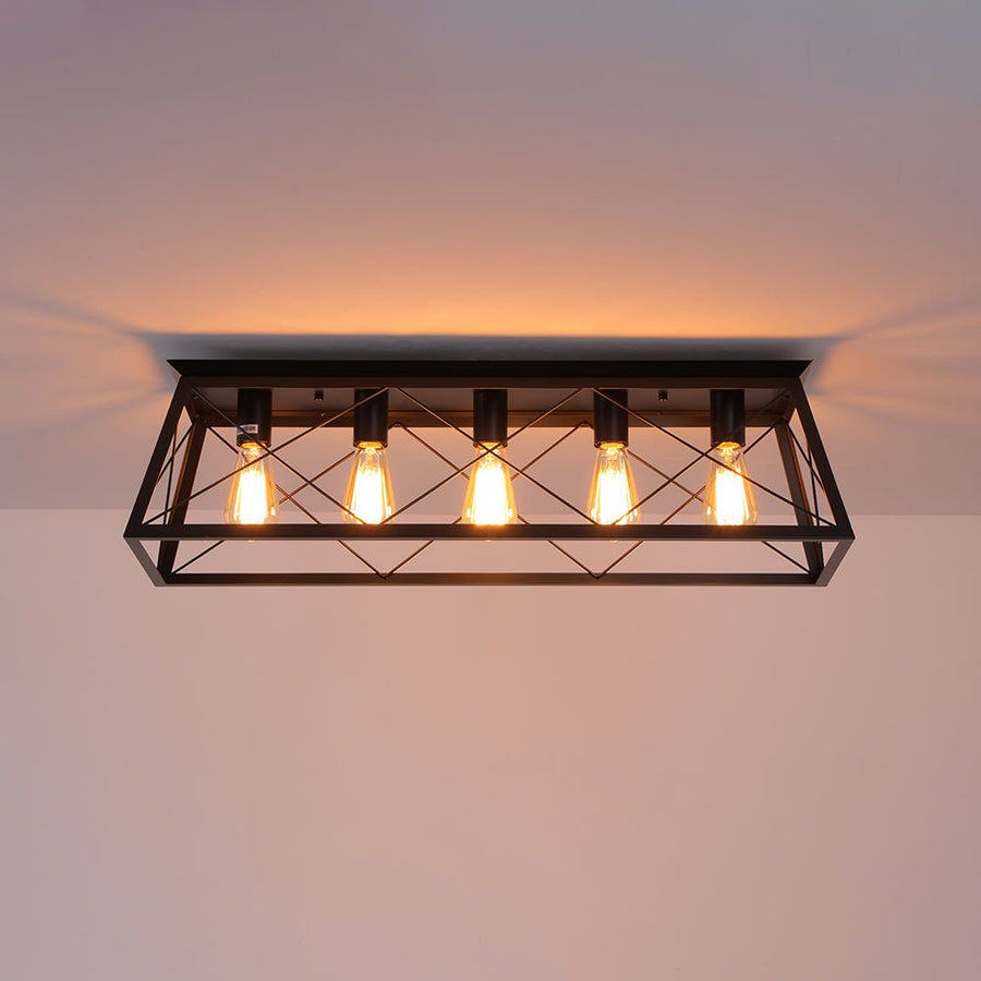 Farmhouze Light - Farmhouse Rectangle Cage Island Flush Mount Ceiling Light - Ceiling Light - Matte Black - 