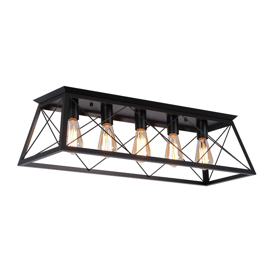 Farmhouze Light - Farmhouse Rectangle Cage Island Flush Mount Ceiling Light - Ceiling Light - Matte Black - 