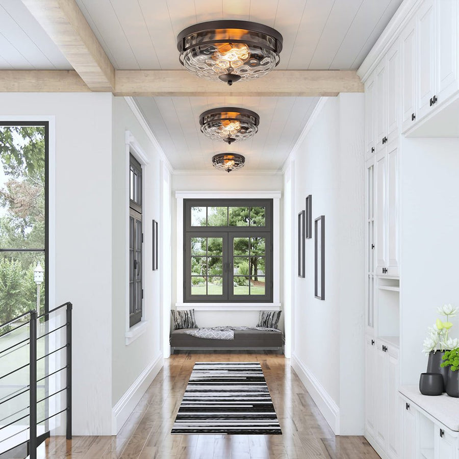 Farmhouse Round Hammered Glass Flush Mount Ceiling | Farmhouze Light
