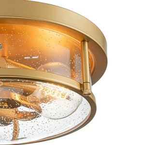 Farmhouze Light - Farmhouse Round Seeded Glass Flush Mount Light - Ceiling Light - Brass - 