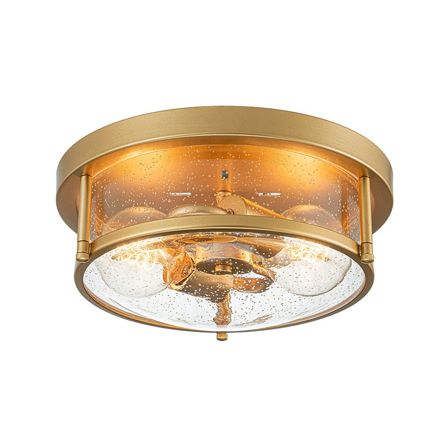 Farmhouze Light - Farmhouse Round Seeded Glass Flush Mount Light - Ceiling Light - Brass - 