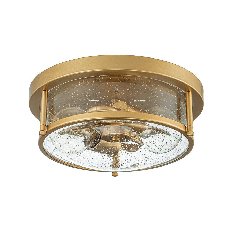 Farmhouze Light - Farmhouse Round Seeded Glass Flush Mount Light - Ceiling Light - Brass - 