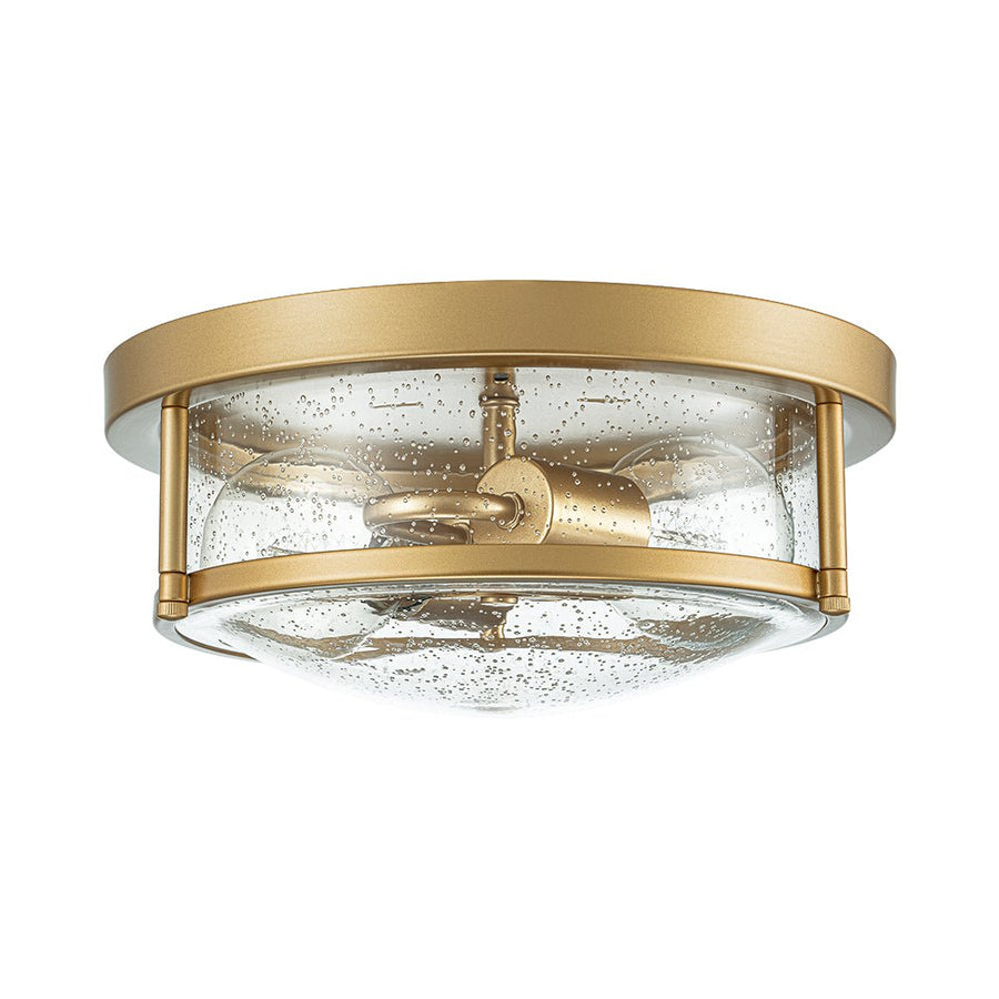 Farmhouze Light - Farmhouse Round Seeded Glass Flush Mount Light - Ceiling Light - Brass - 