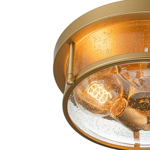 Farmhouze Light - Farmhouse Round Seeded Glass Flush Mount Light - Ceiling Light - Brass - 