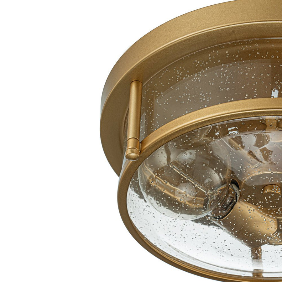 Farmhouze Light - Farmhouse Round Seeded Glass Flush Mount Light - Ceiling Light - Brass - 