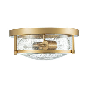 Farmhouze Light - Farmhouse Round Seeded Glass Flush Mount Light - Ceiling Light - Brass - 