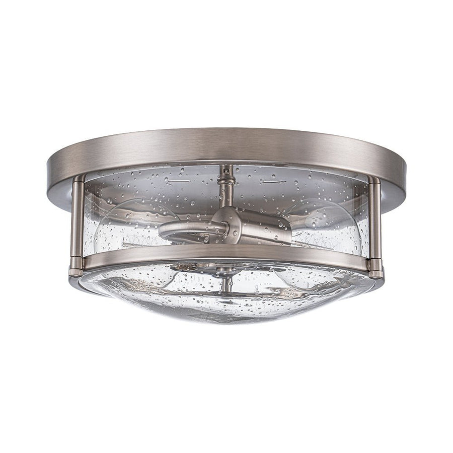 Farmhouze Light - Farmhouse Round Seeded Glass Flush Mount Light - Ceiling Light - Nickel - 