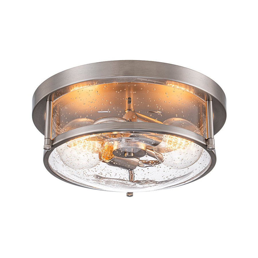 Farmhouze Light - Farmhouse Round Seeded Glass Flush Mount Light - Ceiling Light - Nickel - 