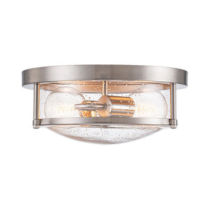 Farmhouze Light - Farmhouse Round Seeded Glass Flush Mount Light - Ceiling Light - Nickel - 