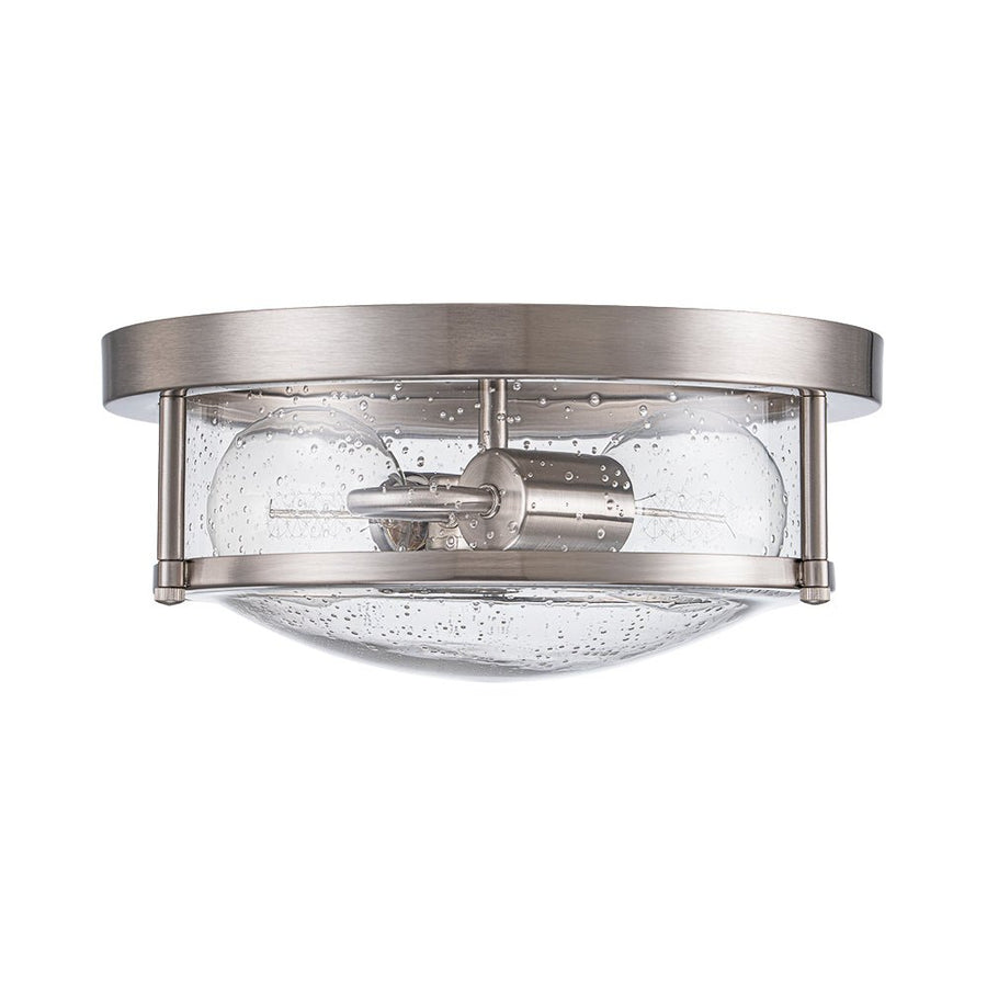 Farmhouze Light - Farmhouse Round Seeded Glass Flush Mount Light - Ceiling Light - Nickel - 